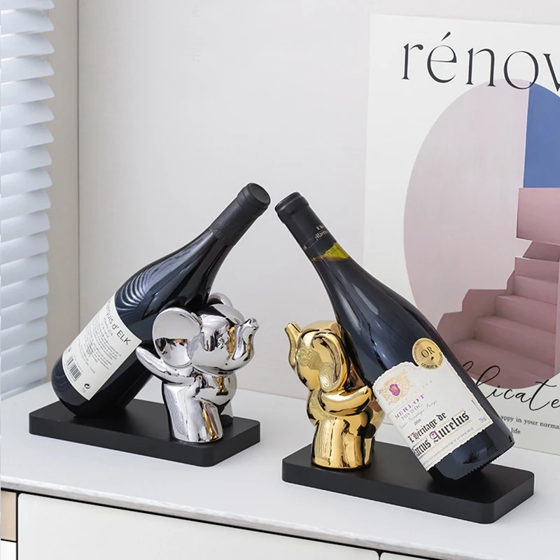 

Lovely Animal Elephant Wine Bottle Rack Holder Home Decor Modern Living Room Cabinet Ornament Wine Container Simple Off. Decor.