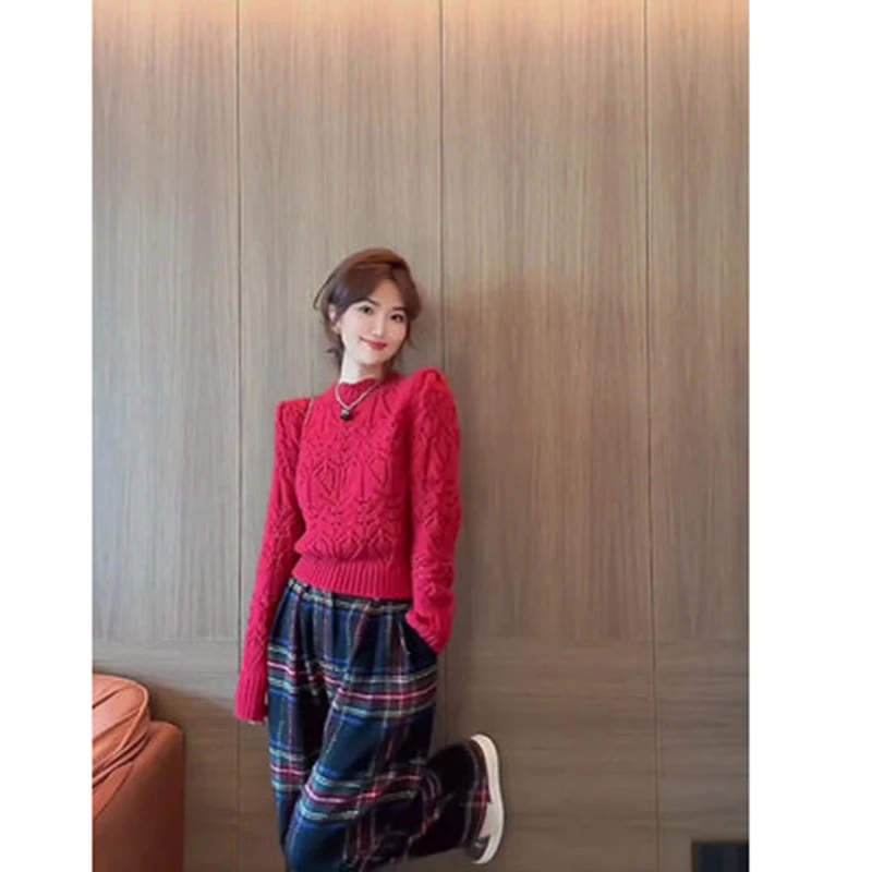 Женский пуловер с вырезами вязаный свитер длинными рукавами дизайнерский тонкий