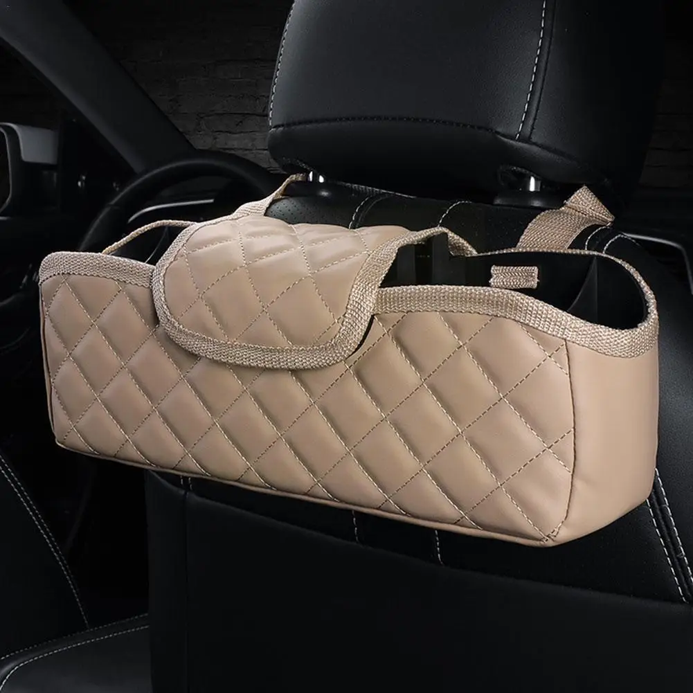 

Leather Car Headrest Backseat Storage Box Hanging Pocket Bag For Stowing Car Organizer Holder For Handbag Tissue Drink Z4O7