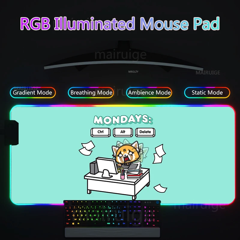 

Kawaii Raccoon RGB Led Backlight Mouse Pad Cute Decoration Large Keyboard MouseMat Gaming Accessories Desk Mats Anime MousePad