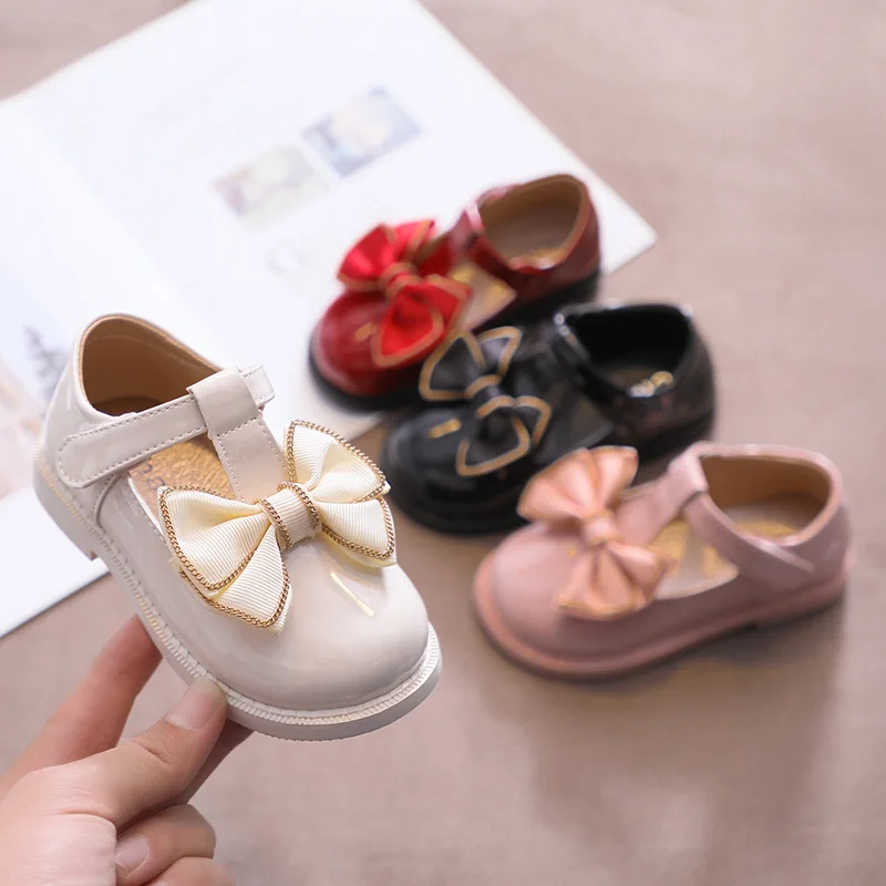 Tddlers Girls T-strap Princess Shoes Bow-knot Patent Leather Shoes for Birthday Party Wedding Kids School Shoes 3 4 5 6 Y Flats