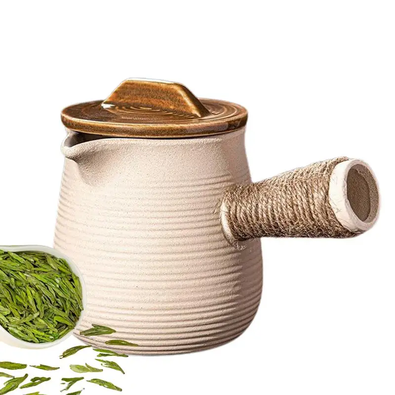

Ceramic Teapot for Boiling Hot Water Tea Kettle Tea Infuser 500ml with Rope Wrapped Handle Roasted Milk Tea Cooker for Kitchen