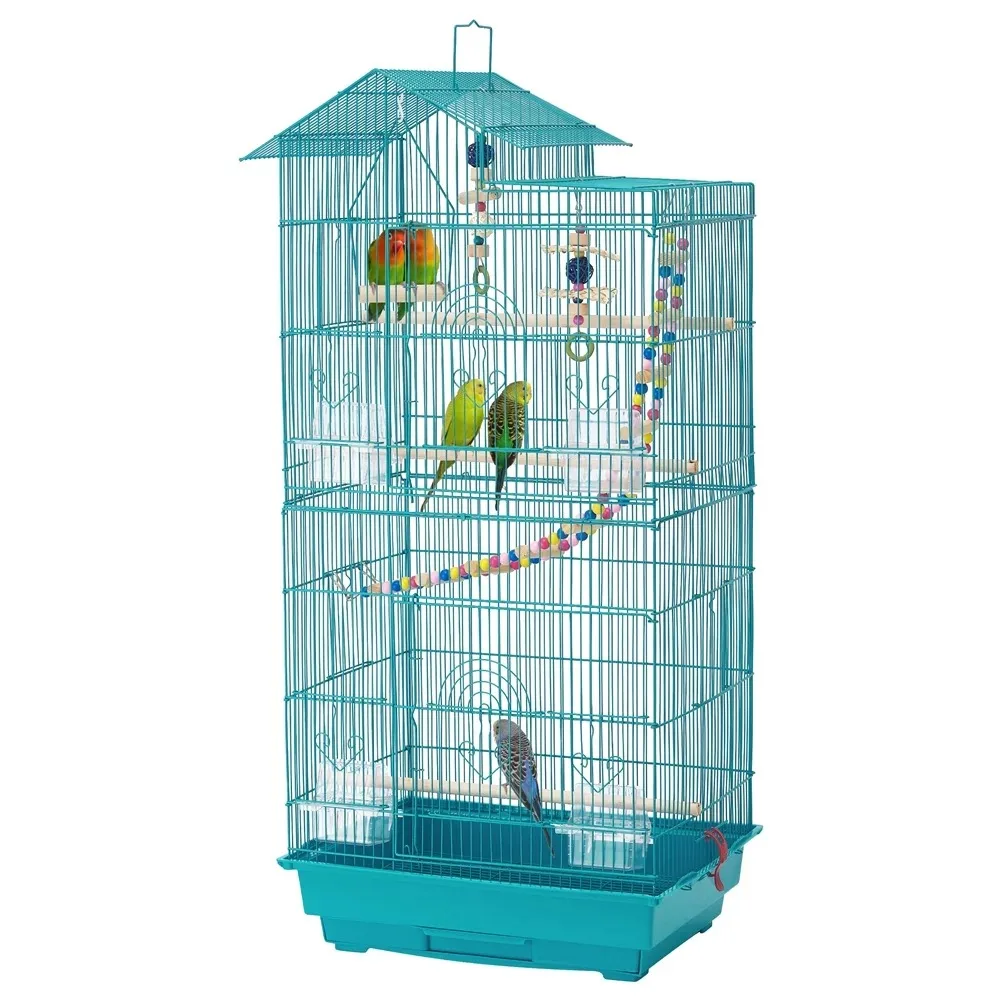 

SmileMart 39 "металлическая птичья клетка с перьями и игрушками, бирюзовый синий Птичий дом