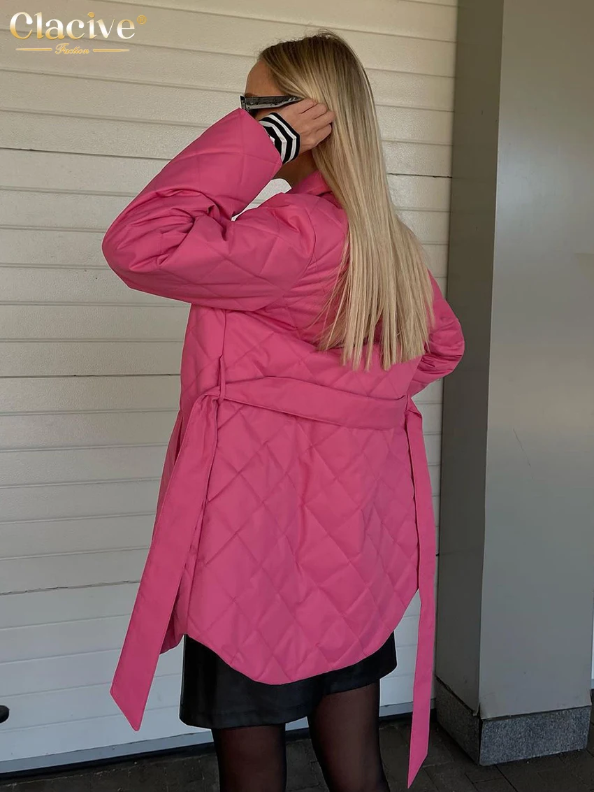 Clacive Winter Coat For Women Fashion Warm Single Breasting Long Sleeve Coats Elegant Loose Lace-Up Jacket Female Clothing 2023