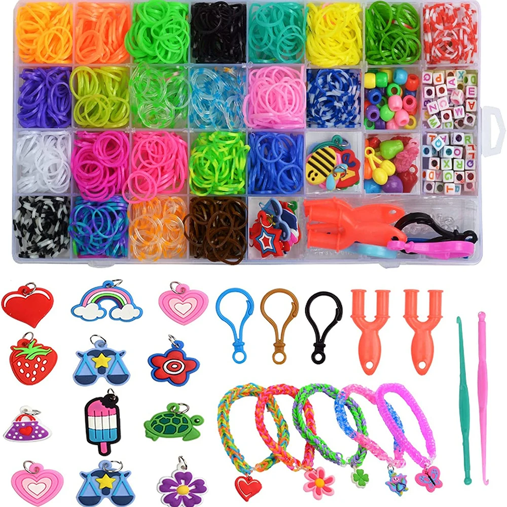 1 set/box Rubber Loom Band Bracelet Kit Colorful Beads&Tool Set for DIY Jewery Making Girls Bracelets Hairband bow Gift Findings