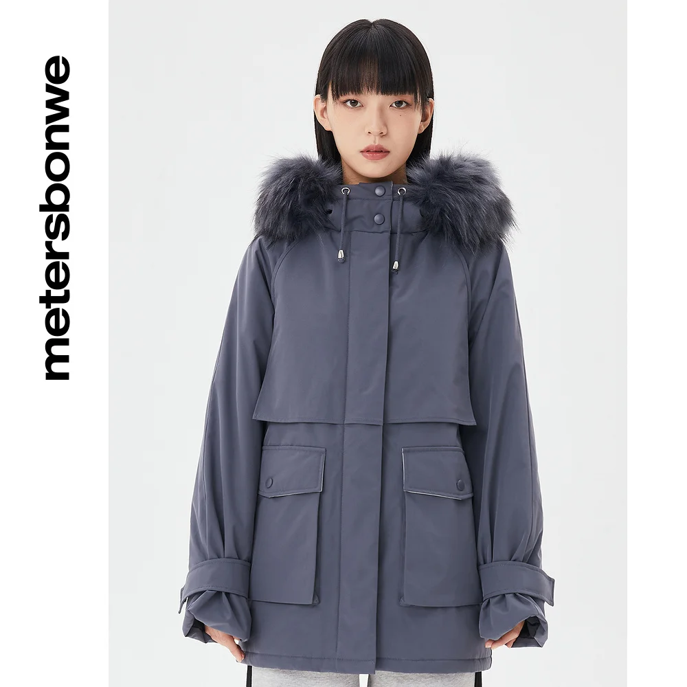 Metersbonwe Hooded Down Jacket Women Thick Winter Coat Female Long Preppy Cocoon Down Jacket Outerwear Warm Jackets Raccoon