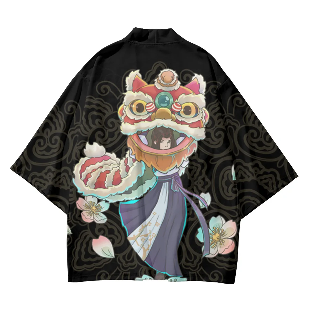 

Кимоно для мужчин и женщин, Модный пляжный кардиган с принтом китайского льва, юката, уличная одежда, традиционная азиатская одежда, для лета