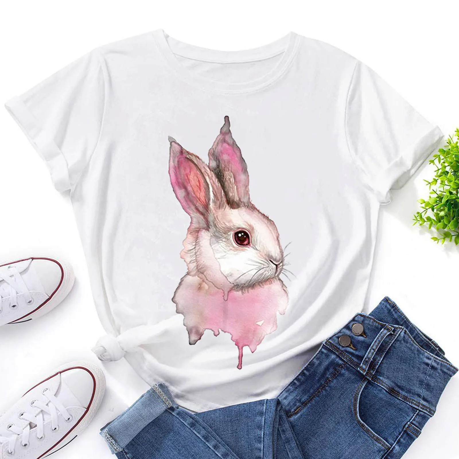 

Oversized T Shirt Women Easter Bunny T-shirt Casual Short Sleeve Tee Shirts Round Neck Female Clothing Loose Tshirts Tops Blusas
