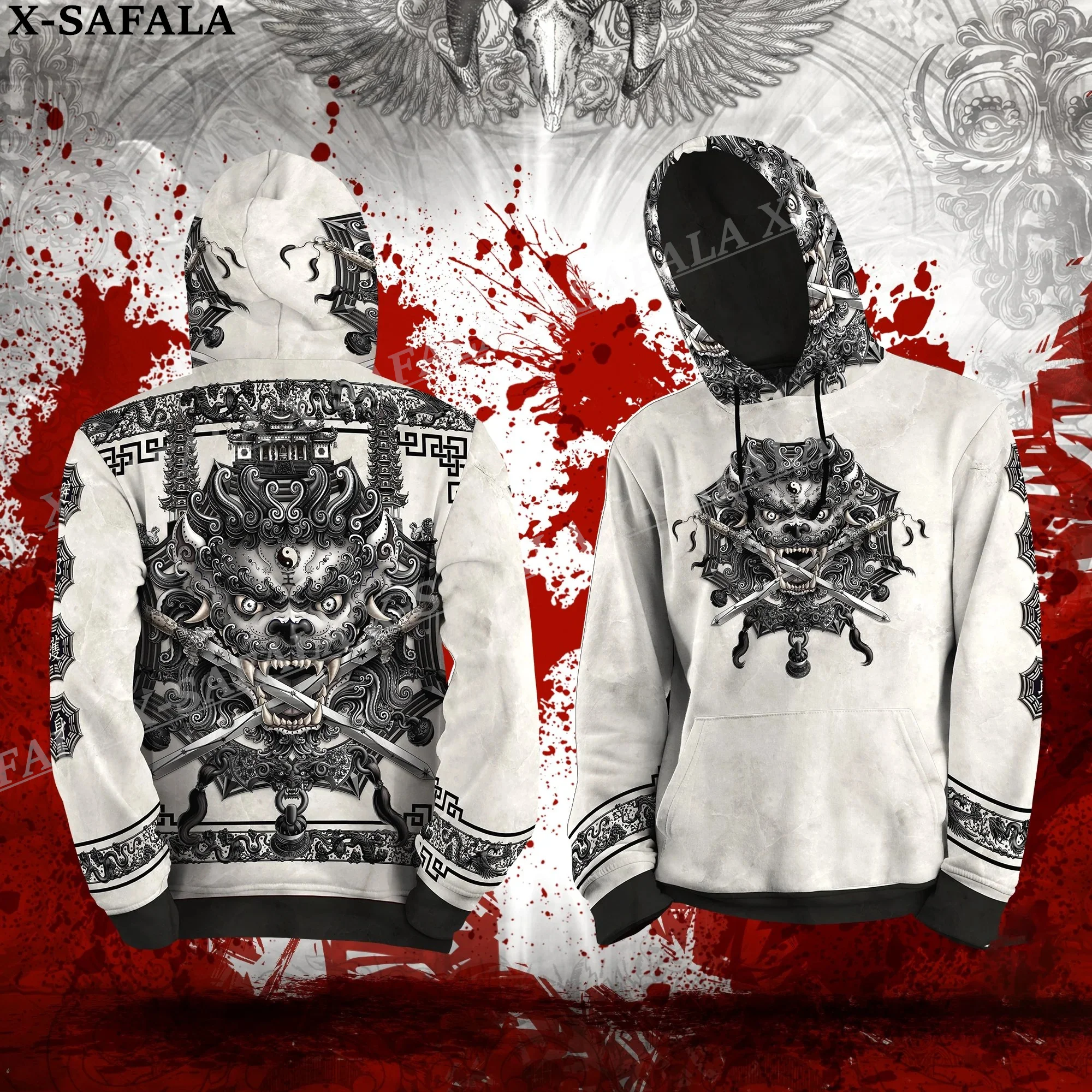 Толстовка с капюшоном на молнии 3D принтом меча льва