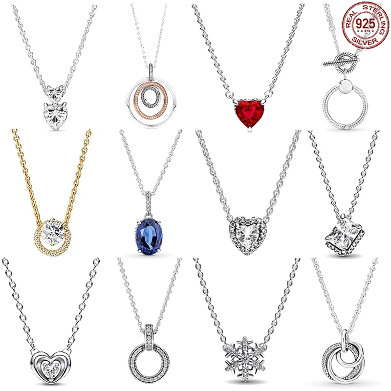 

Лидер продаж, классическое ожерелье из серебра 925 пробы с подвеской в виде круглого сердца, подходит для оригинальных бусин Pandora, изысканный ...