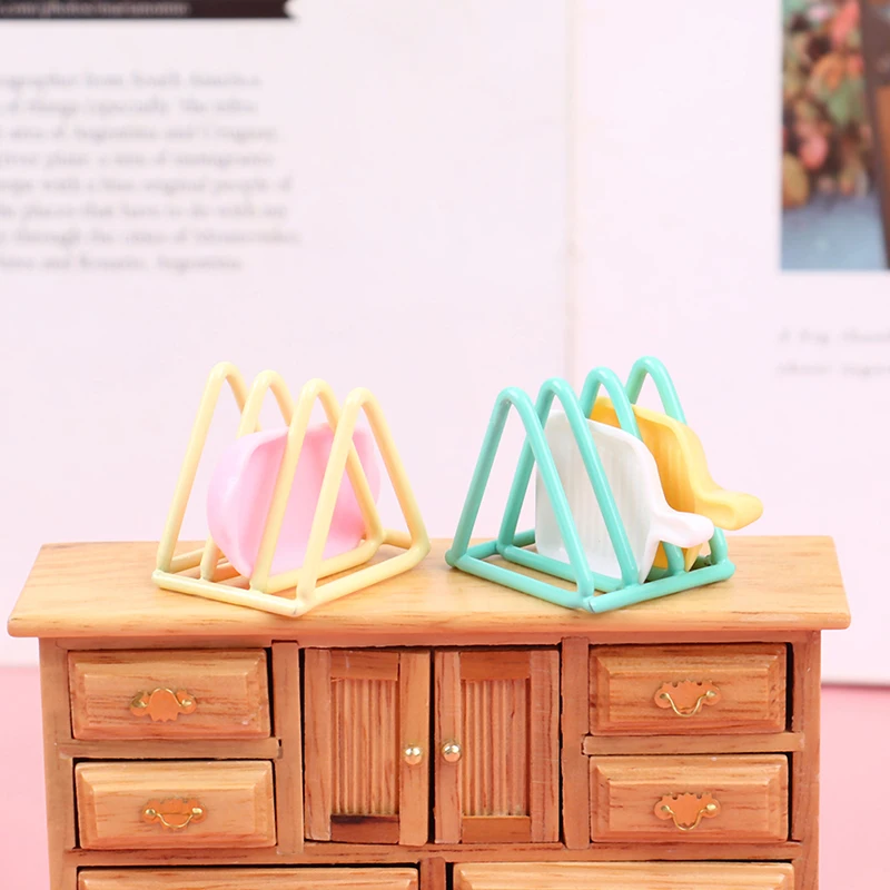 

1:12 Dollhouse Miniature Triangle Bookshelf Dish Rack Mini Model Decor Accessories Ironwork Storage Shelf Dolls House Furniture