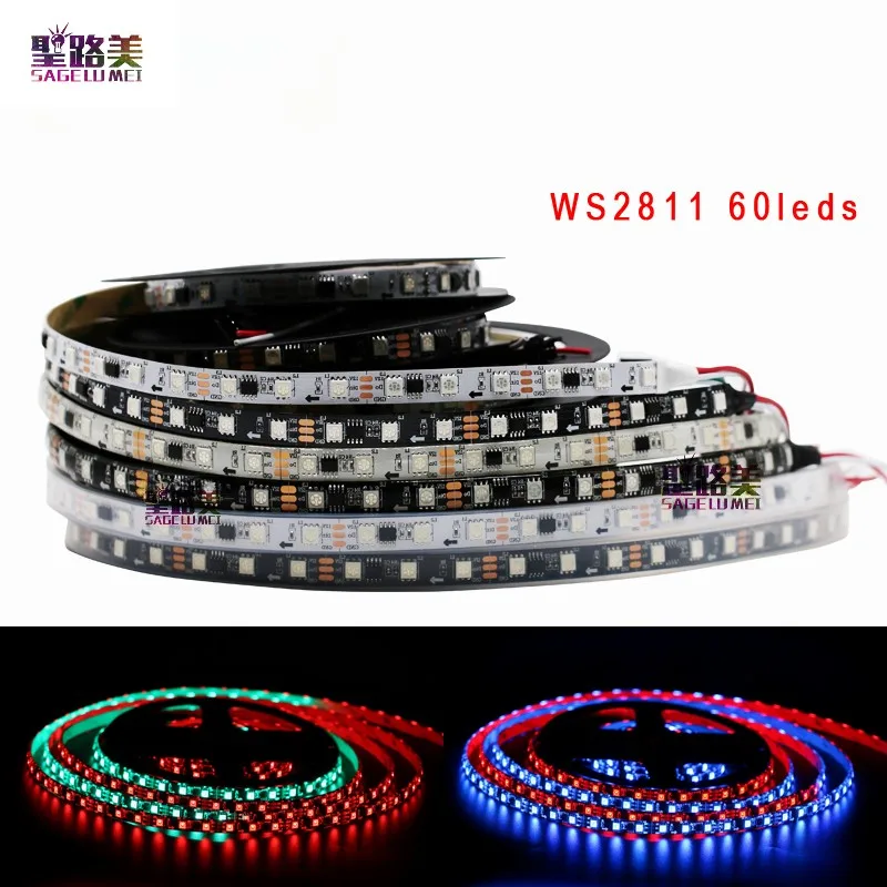 Светодиодная лента RGB, 12 В постоянного тока, 2811 ИС, 5050 SMD, индивидуальные пиксели, фотосветодиоды, 30/48/60/72 светодиода/м, IP30/IP65/IP67, водонепроницаемость 5 м, 150/240/300/360 светодиодов