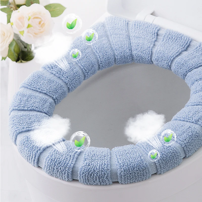 

Winter Warm Toilet Seat with Handle Cover Closestool Mat Washable Bathroom Accessories Knitting Mat Soft O-Shape Pad Bidet Cover