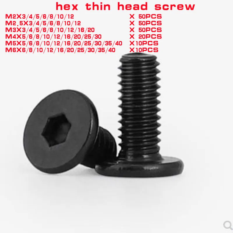 

Черные шестигранные сверхтонкие болты с очень плоской головкой, болты из нержавеющей стали 304 см M2 M2.5 M4 M5 M6, 10/50 шт.