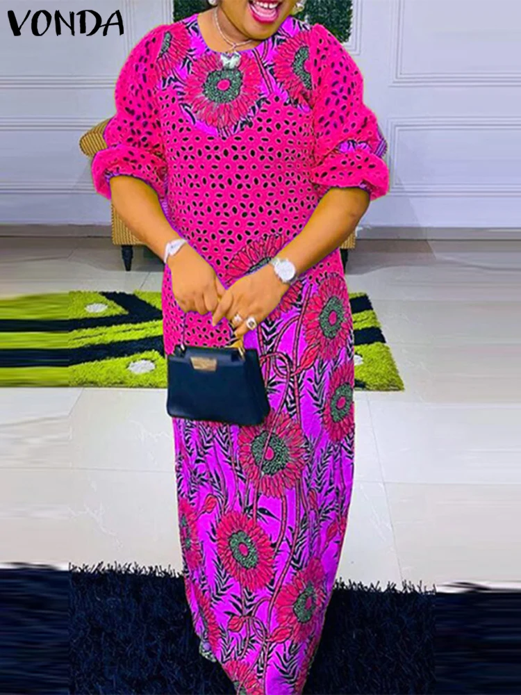 Женские платья больших размеров в богемном стиле с принтом 2024 VONDA осенний сарафан