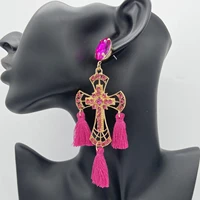 new bohemia cotton tassel earrings crystal rhinestones drop dangle earring statement earings for women jewelry accessories