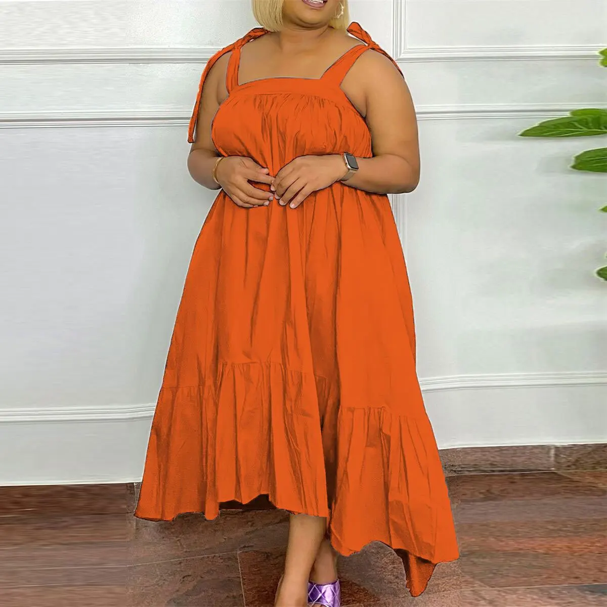 

Plus Size Casual Women Solid Long Dress Sleeveless Lace Up Streetwear Female Vestidos Fashion Y2K Clothings 2023 Leisure Outfit