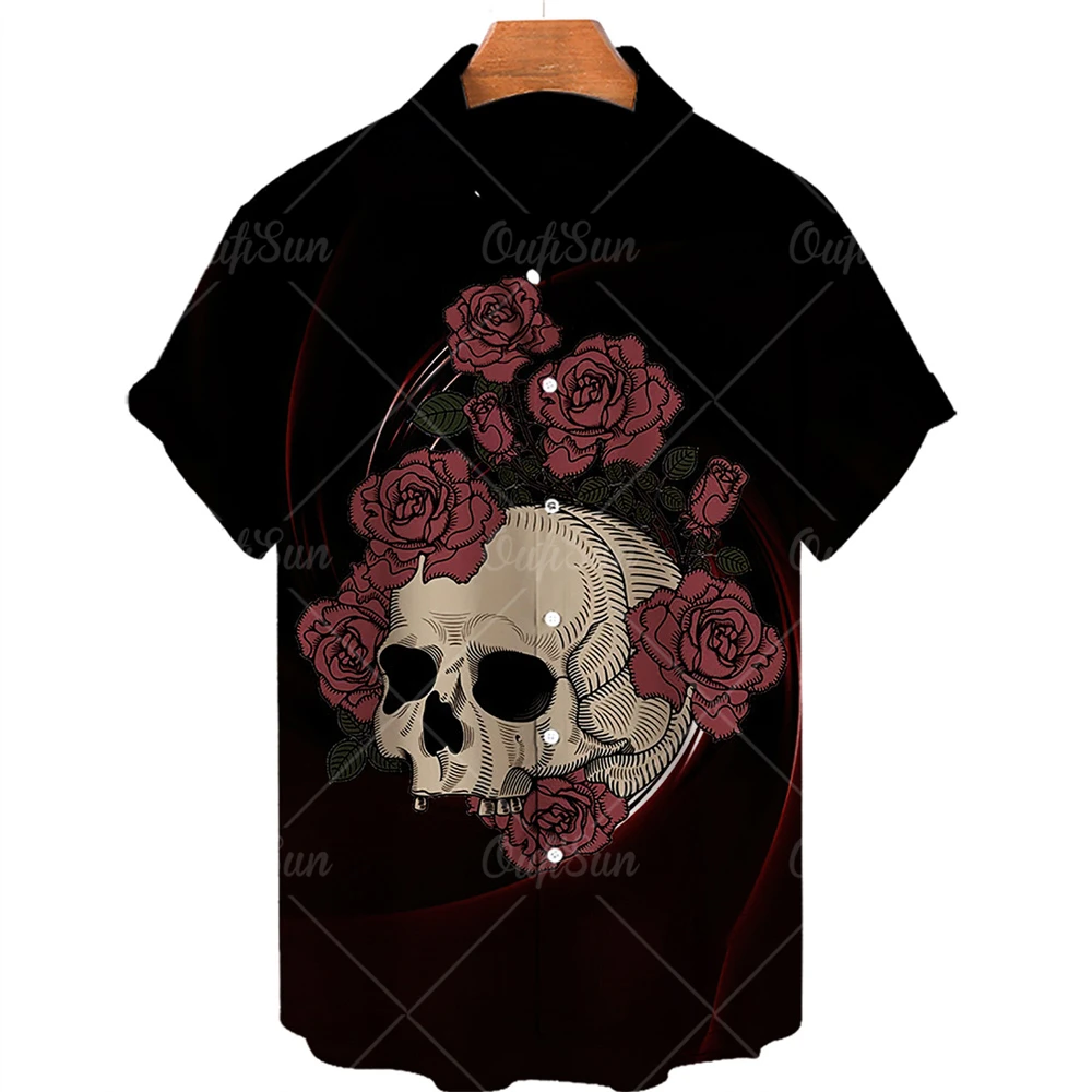 

3d Horror Skull Men's Printed Short Sleeve Hawaiian Shirt Summer New Hot Sale Loose Light Breathable Vantage Oversized 5xl Top