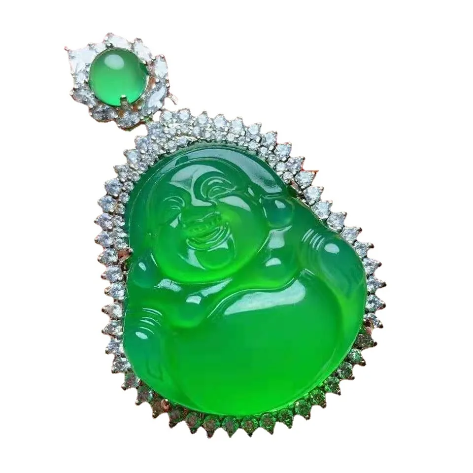 

Ожерелье с подвеской из натурального зеленого нефрита для мужчин и женщин, исцеляющая хризопраза из изумруда и жадеита, статуя Будды, подарок на удачу