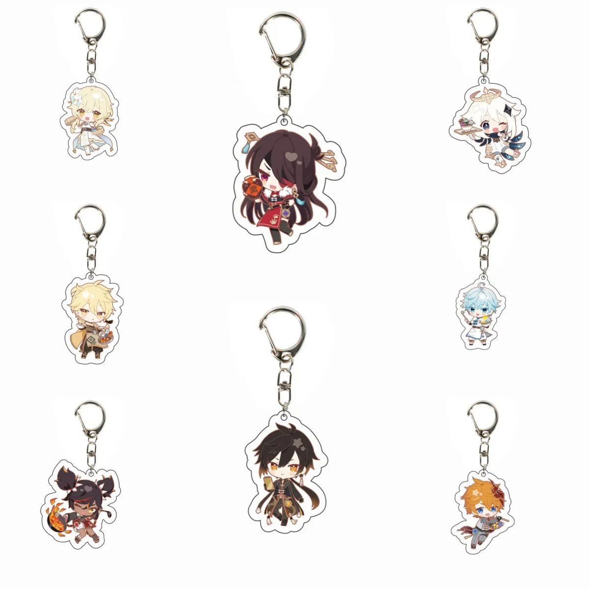 

Genshin Impact Keychain Qiqi Zhongli Ganyu Xiao Xinyan Anime Key Chain Cartoon Pendant Keyring for Women Accessories Jewelry Men