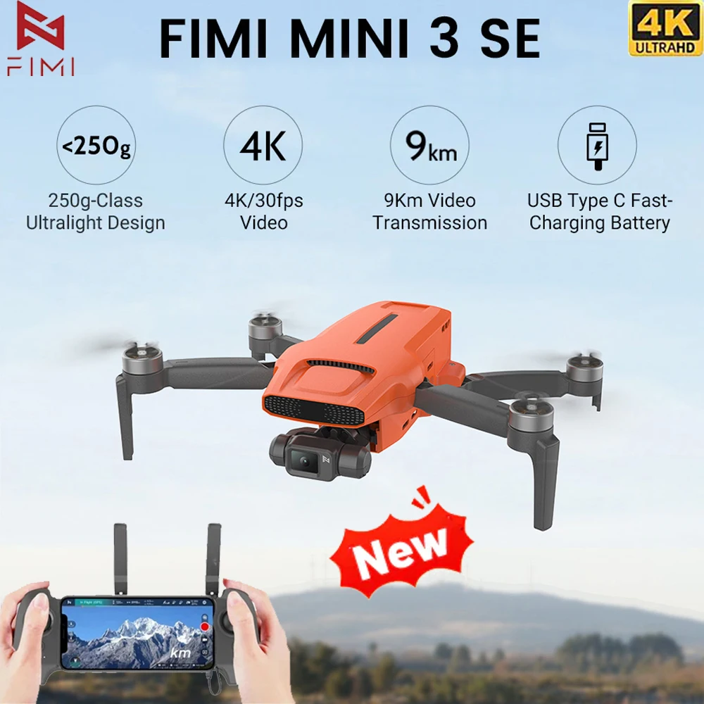 Новый дрон FIMI MINI 3 SE 4K 30 кадров в секунду диапазон 9 км гибридный 3-осевой подвес 249 г