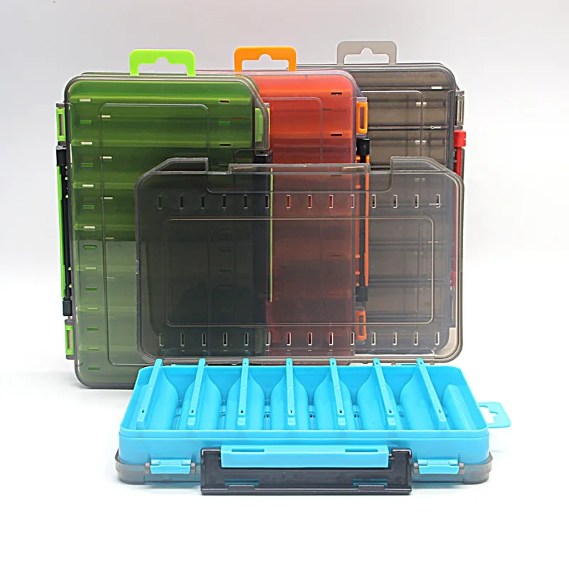 

Hot 12 14 Compartments Fishing Tackle Boxes Bait Lure Hook Accessories Box Storage Double Sided High Strength Fishing Box