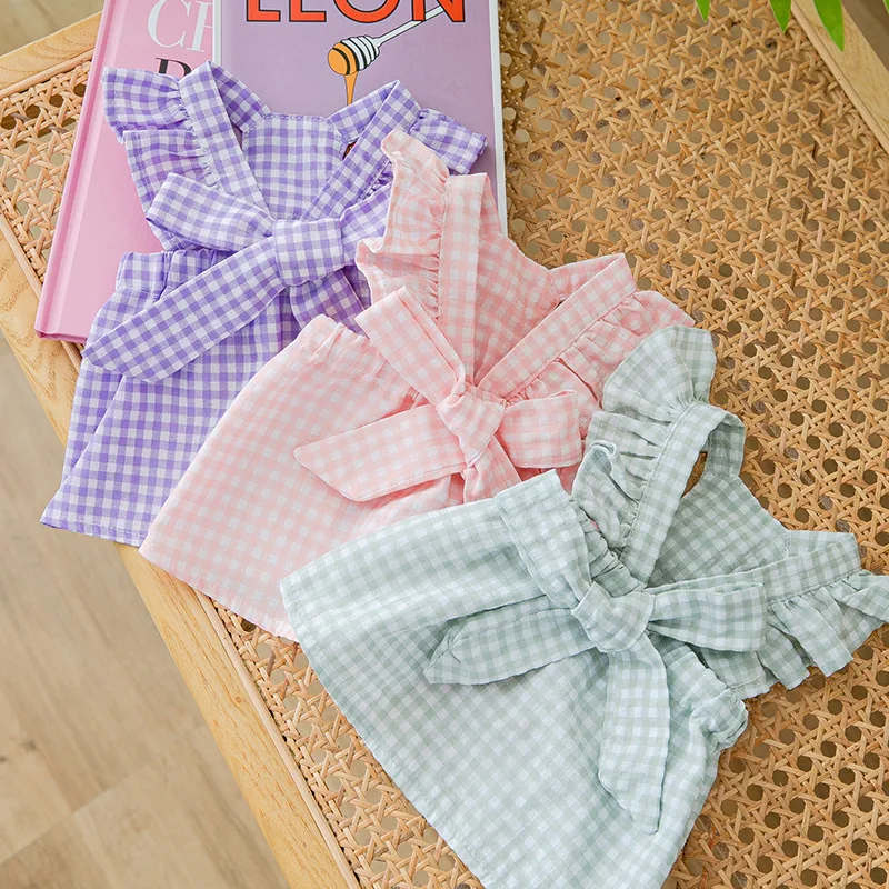 

Pet Dress Puppy Sling Dress Cool Dog Clothes Summer Teddy Plaid Shirt Bichon Hiromi Cute Princess Dress XS-XL