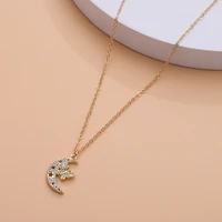 elegant rhinestone moon pendant necklaces for women concise style lady collarbone chain chokers golden color chain necklaces