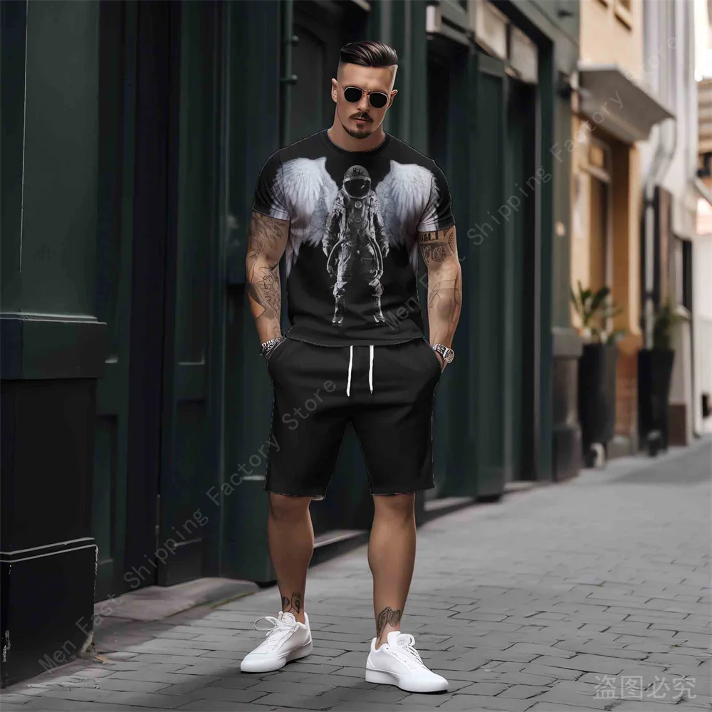 

Мужской спортивный костюм из 2 предметов, быстросохнущая Сетчатая футболка с короткими рукавами и шорты оверсайз, пляжные шорты, костюм с принтом, мужская одежда