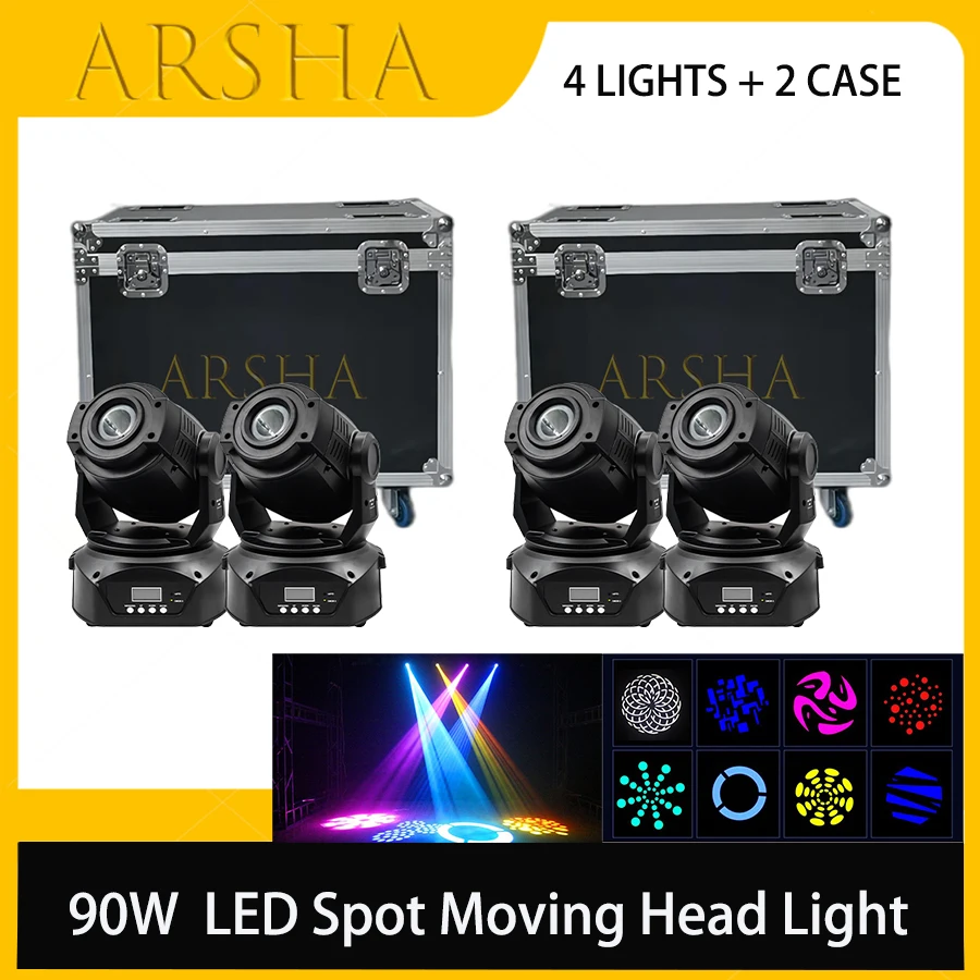 

2 Flightcase with 4 PCS 90W LED Spot Moving Head Light with Rotation Gobo Function for DJ Disco Stage Dmx Led Stage Lights
