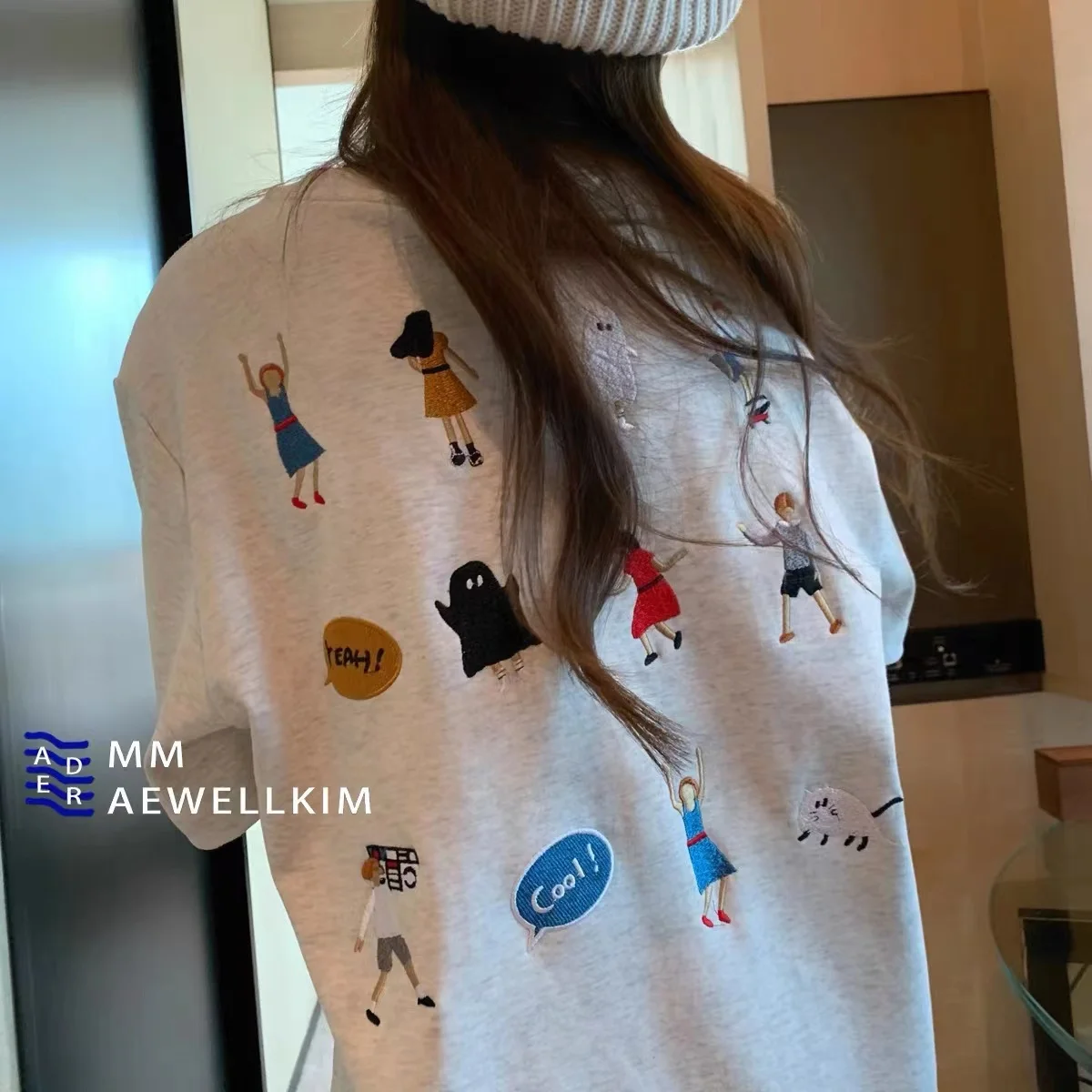 

Ader error embroidered cartoon doll t-shirt spring and summer loose cotton round neck male and female lovers short sleeve