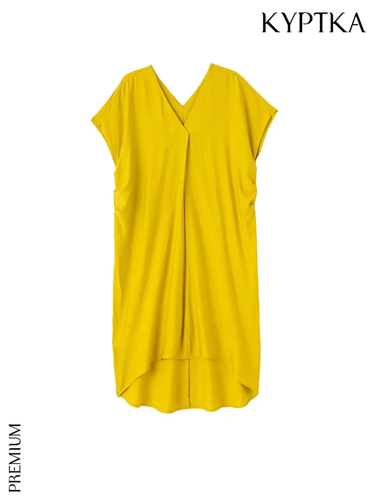 

Женское платье-миди с V-образным вырезом и коротким рукавом