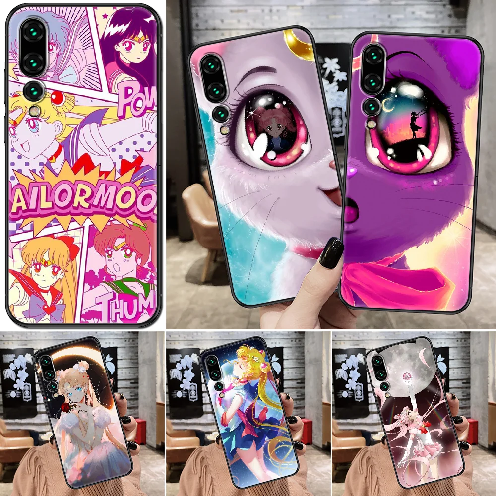

Японский чехол для телефона с аниме Сейлор Мун для Huawei P Mate P10 P20 P30 P40 10 20 Smart Z Pro Lite 2019, черный чехол из ТПУ с рисунком Etui