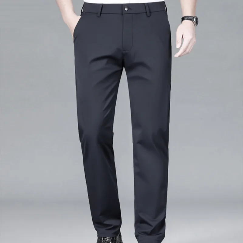 

Breathable Middleaged Men's Ice Silk Linen Casual Pants High Waist Straight Loose Business Trousers