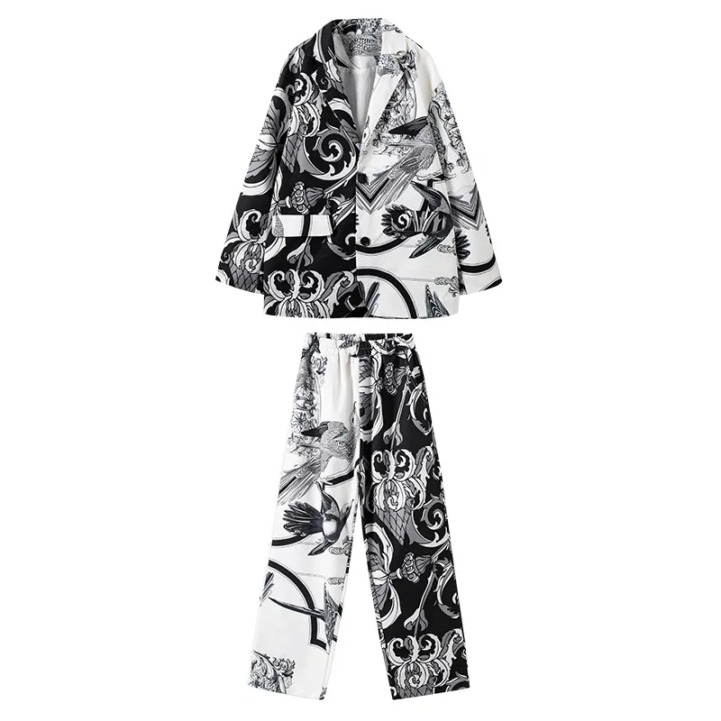 Boys Girls Suits Jacket Pant Streetwear Hip Hop Loose Casual Print Suit Blazer Coat Pant Tracksuit Children Dance Clothing images - 6