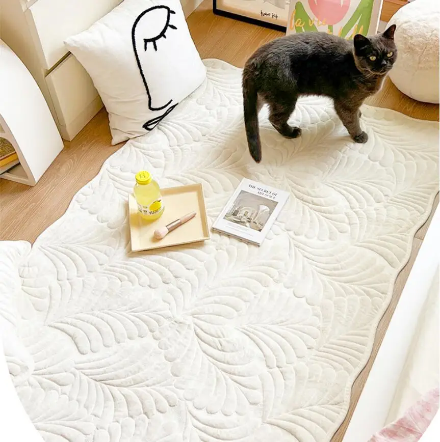 

Скандинавский ковер кремового цвета для гостиной, резной ковер с цветами для спальни, большой коврик, моющиеся домашние ковры для отдыха, нескользящий прикроватный коврик