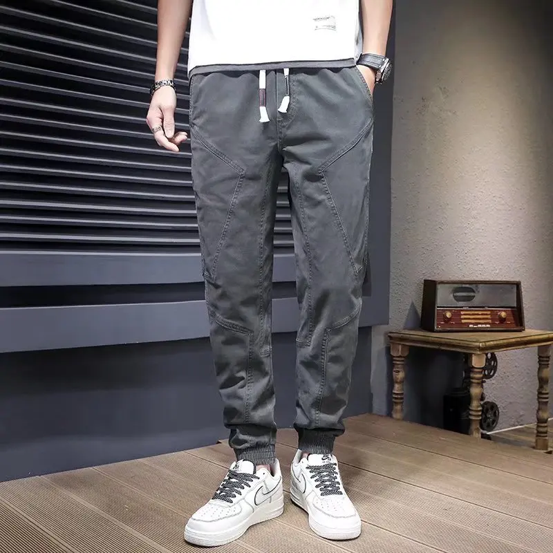 

Men's Cargo Casual Pants 2023 Spring and Autumn Korean Version Loose Bundle Feet Nine Points Pants Boys Harun Sweatpants