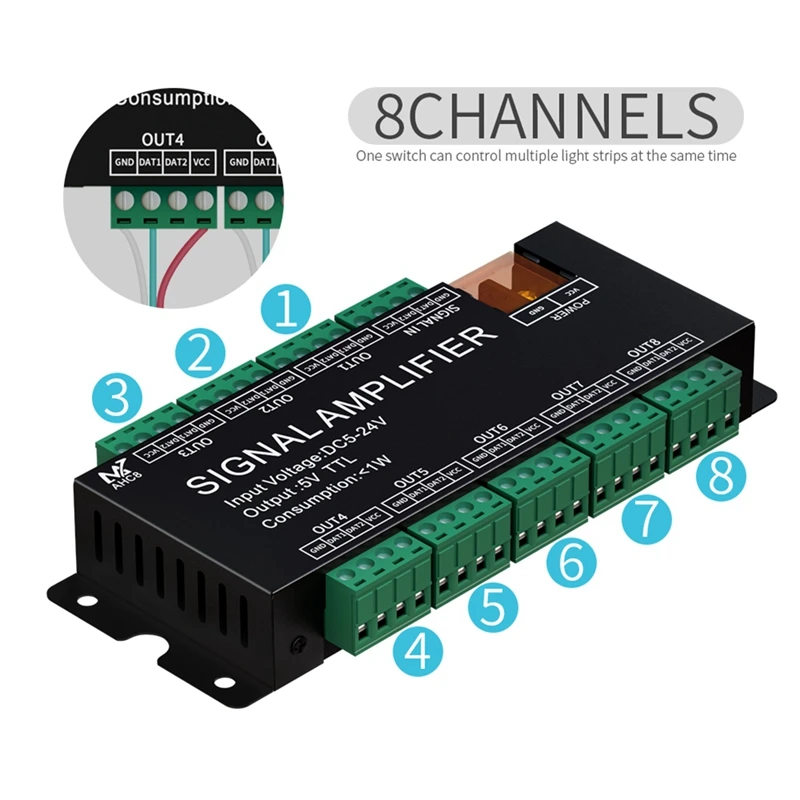 8-канальный усилитель сигнала светодиодной ленты WS2812 5 В SPI TTL выход для WS2811 WS2815 WS2813