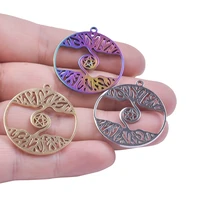 rainbow color round star tree jewelry accessories stainless steel charms jewelry making diy craft necklace pendant supplies 5pcs
