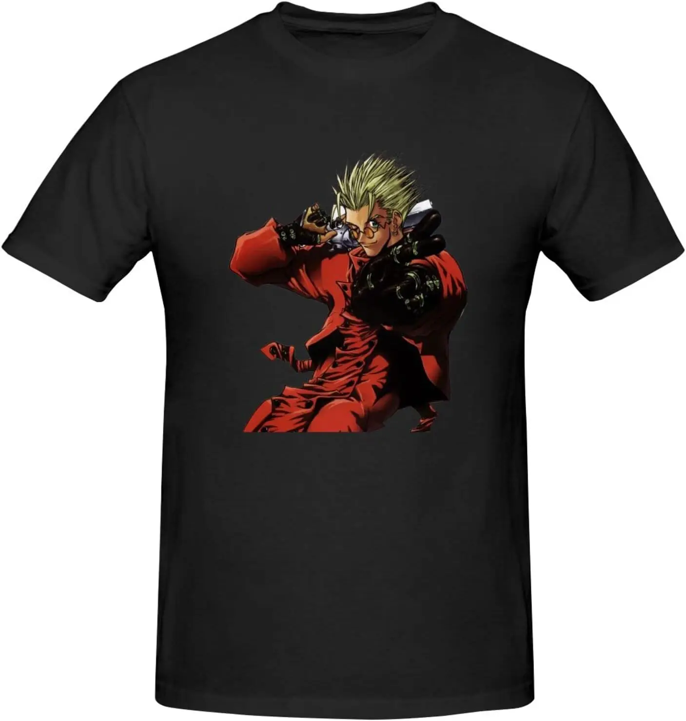 Мужские футболки Trigun VASH с тиснением хлопковые коротким рукавом и круглым вырезом