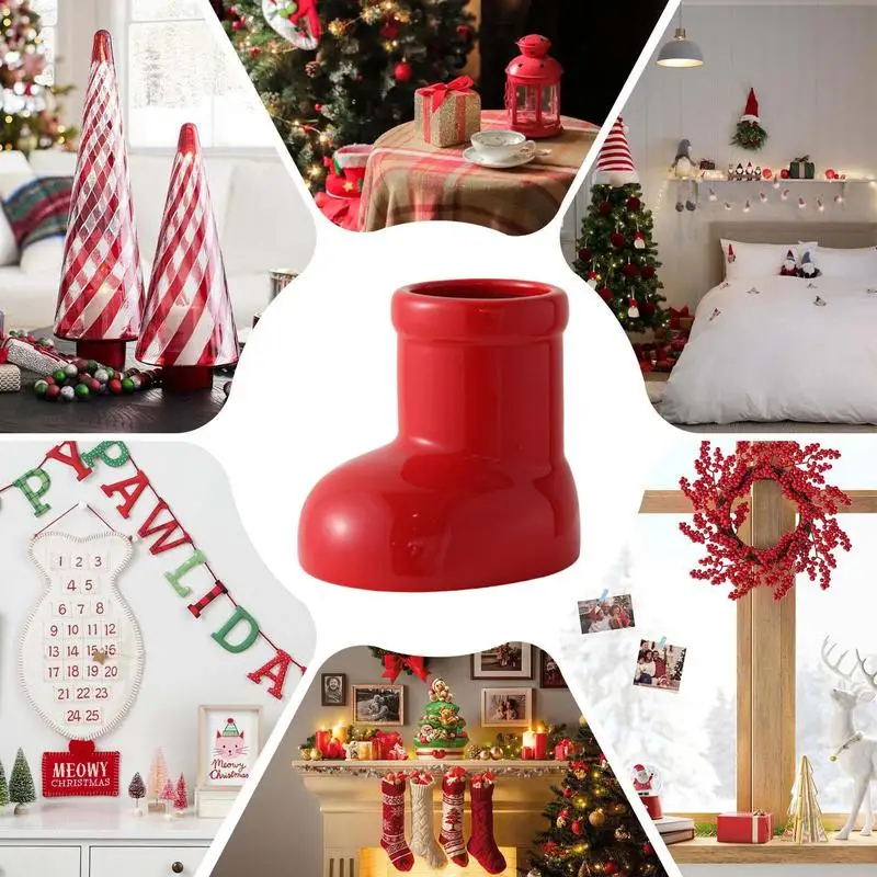 Красная керамическая ваза для ботинок рождественская рождественское цветочное