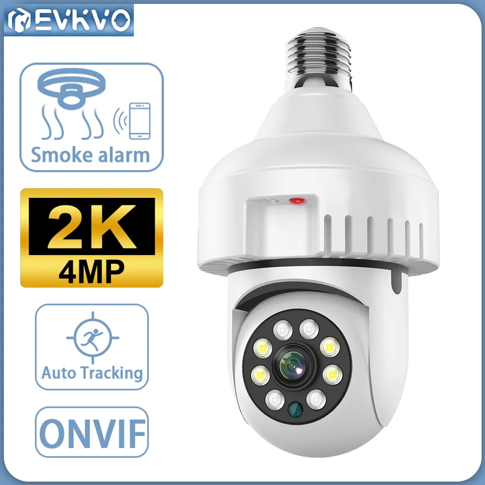

EVKVO 4 МП WIFI E27 лампочка камера дымовая сигнализация автоматическое отслеживание внутренней безопасности фотокамера наблюдения цвет ночное видение