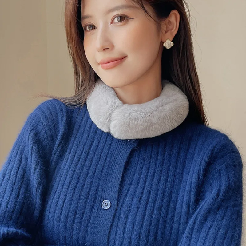 Маленький шарф из натурального кроличьего меха для женщин зимние двухсторонние