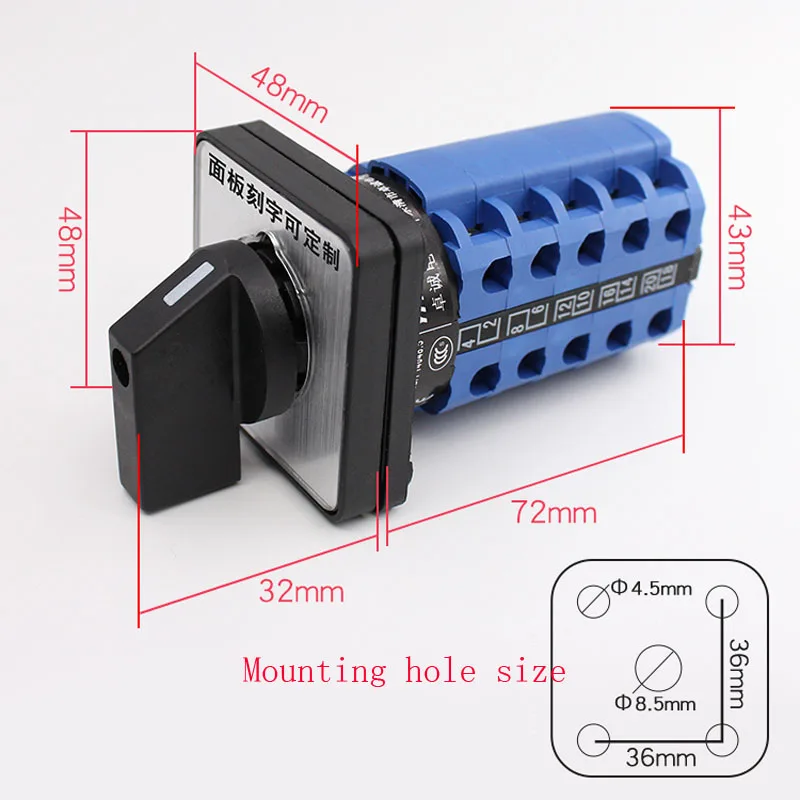 

1PC Universal Switch LW26-20/5 Three-speed Five-way Two-wire Power Supply Voltage Loop Switching 20A