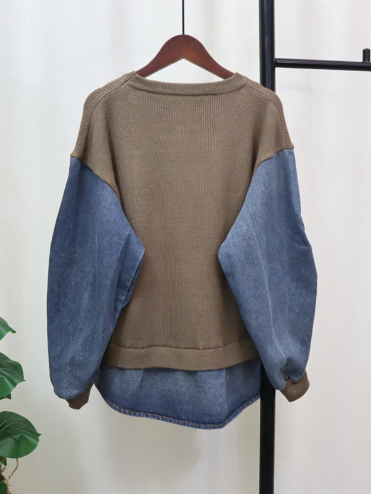 Осень-зима новый американский джинсовый трикотаж Y2K топ модный дизайн свободный