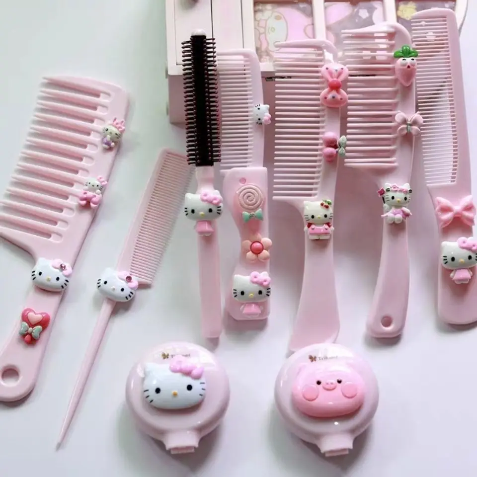 

Детская Расческа Hello Kitty в мультяшном стиле, розовая портативная расческа для макияжа, пластиковая расческа для волос, расческа для красоты