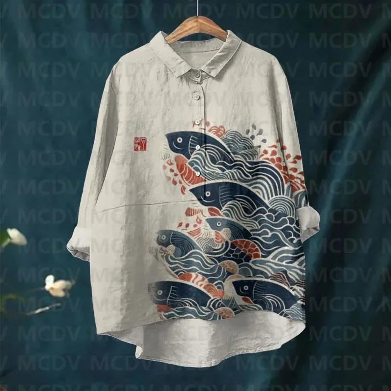 Женская повседневная блузка с лацканами вишневого цвета в японском стиле Lino Art