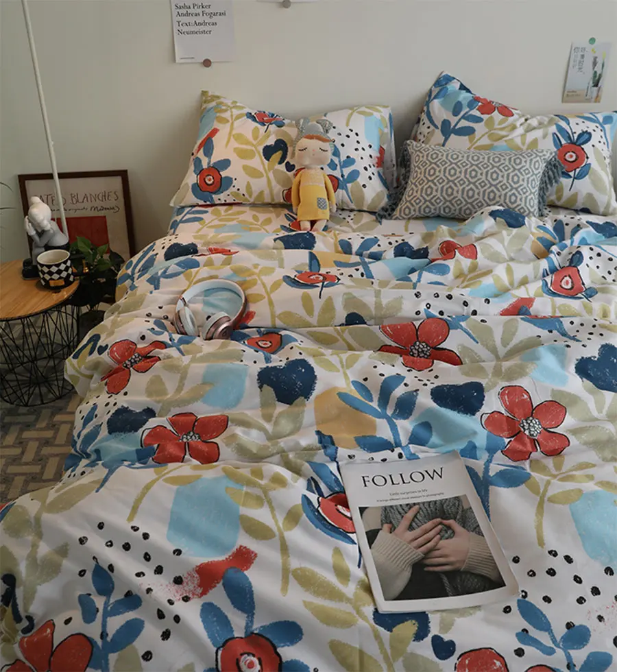 

Cute cartoon flower bedding set kid teen,colorful floral cotton twin full queen home textile flat sheet pillow case duvet cover