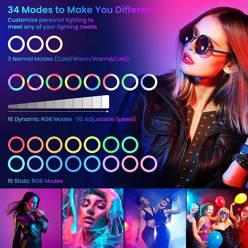 

12in 30cm Selfie Ring Light RGB Tripod Phone Stand Holder Photography RingLight Circle Fill Light Led Color Lamp Trepied Makeup