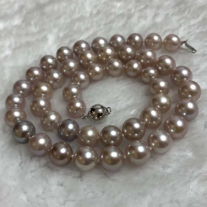 ELEISPLJEWELRY AAA GORGEOUS Purple 8-9MM Round Pearls Necklace G14K Clasp For Marry Gift #2300112